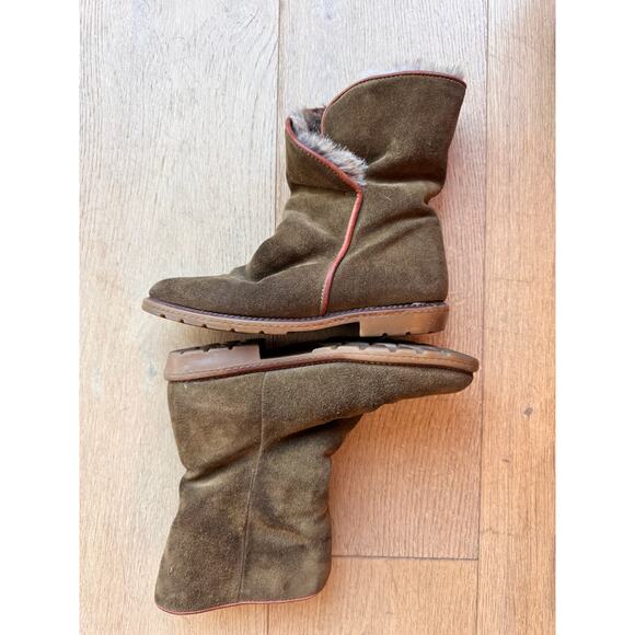 L.L. Bean Boots Sz 6.5 Women's Fur-Lined Green Suede Cozy Vintage Cabincore - Picture 7 of 9